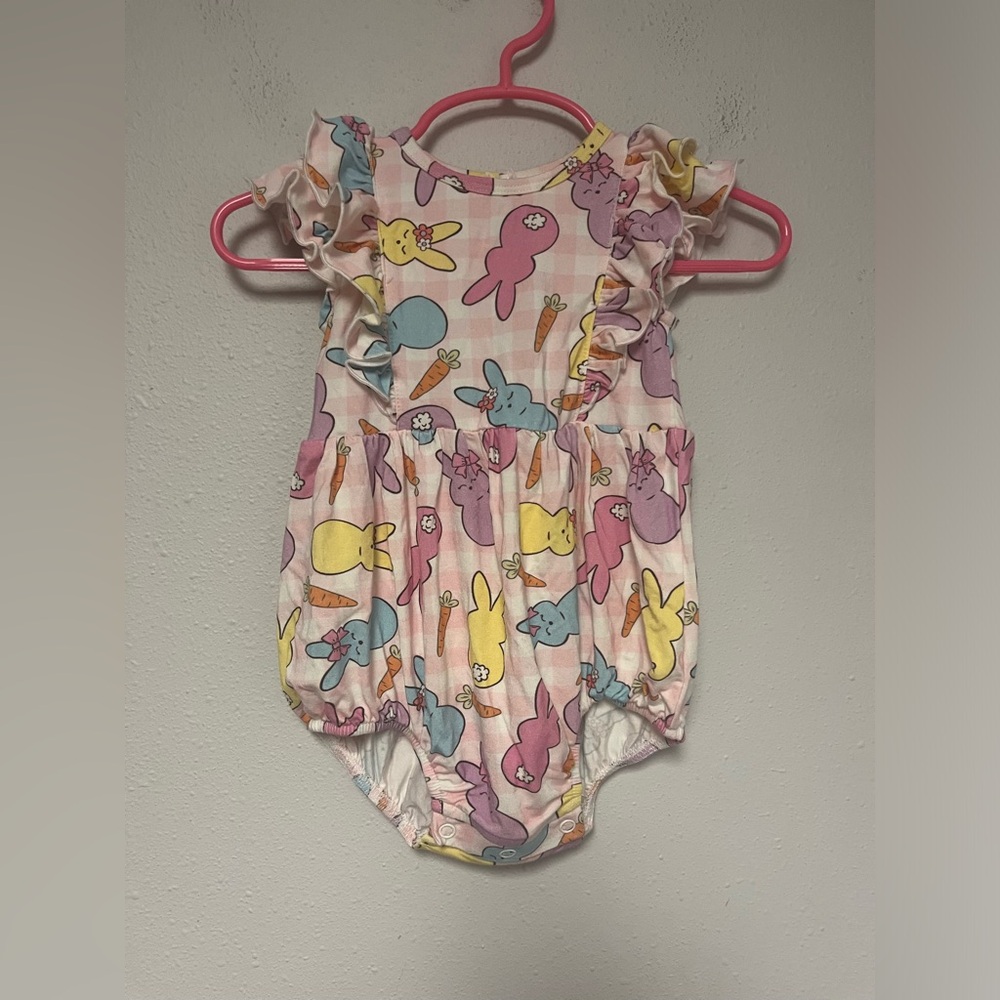 Caden Lane Pastel Bunny Print One-Piece Bodysuit in Pink, Yellow, Blue, Purple